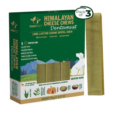 Dentamust Himalayan Cheese Chews - Golosinas dentales para perros, sabor mediano, totalmente naturales, ricas en proteínas, sin cereales, con aloe vera, extracto de té verde, miel, hinojo y semillas de sésamo, 3 unidades