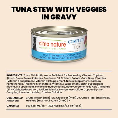 HQS Complete Tuna Stew with Veggies in Gravy Grain-Free Wet Dog Food, 5.5-oz can, case of 12