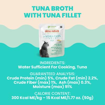 Hydration Help HQS Tuna Recipe in Broth Wet Cat Food Topping, 1.77-oz pouch, case of 12