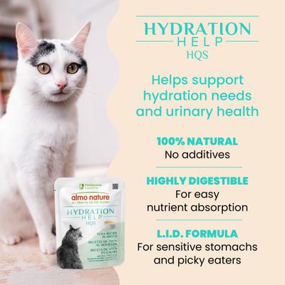 Hydration Help HQS Tuna Recipe in Broth Wet Cat Food Topping, 1.77-oz pouch, case of 12