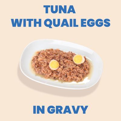 HQS Complete Tuna with Quail Eggs in Gravy Flaked Wet Cat Food, 2.47-oz can, case of 6