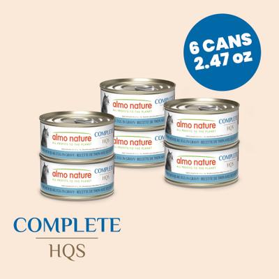 HQS Complete Tuna with Quail Eggs in Gravy Flaked Wet Cat Food, 2.47-oz can, case of 6