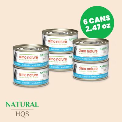 HQS Natural Mackerel Flaked Wet Cat Food, 2.47-oz can, case of 6