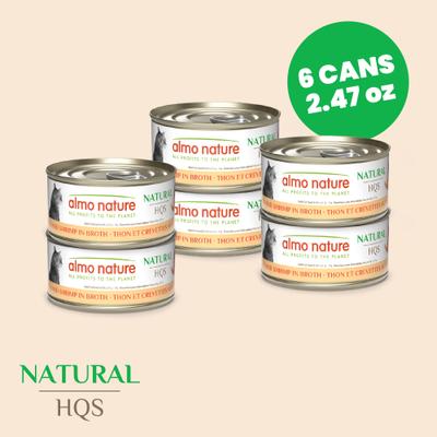 HQS Natural Tuna with Shrimp Flaked Wet Cat Food, 2.47-oz can, case of 6