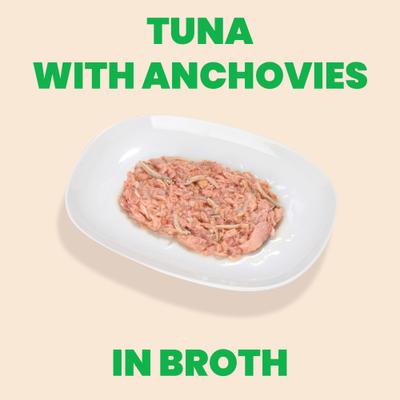Comida húmeda para gatos HQS de atún natural con anchoas en caldo, sin cereales, lata de 2,47 oz, caja de 24