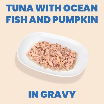 HQS Complete Tuna Recipe with Ocean Fish & Pumpkin in Gravy Cat Wet Food, 2.47-oz can, case of 12