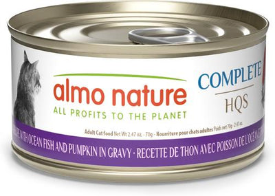 HQS Complete Tuna Recipe with Ocean Fish & Pumpkin in Gravy Cat Wet Food, 2.47-oz can, case of 12