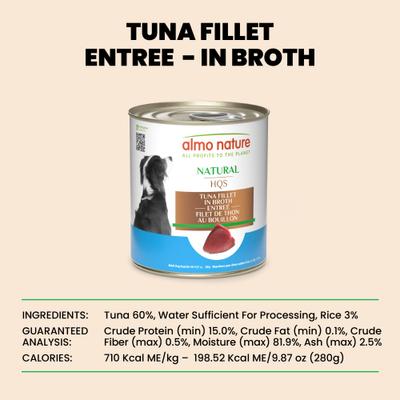 HQS Natural Tuna Fillet Canned Dog Food, 9.87-oz can, case of 12