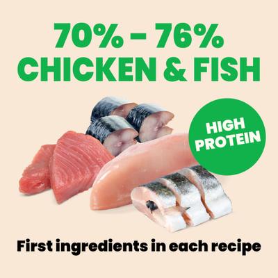 HQS Natural Atlantic Tuna, Mackerel, Chicken & Shrimp, Trout & Tuna Variety Pack Canned Cat Food, 2.47-oz, case of 12