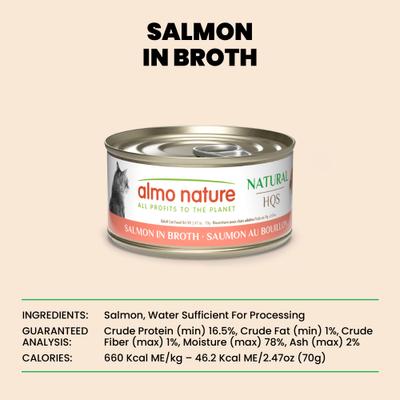 HQS Natural Salmon in Broth Grain-Free Canned Cat Food, 2.47-oz, case of 24