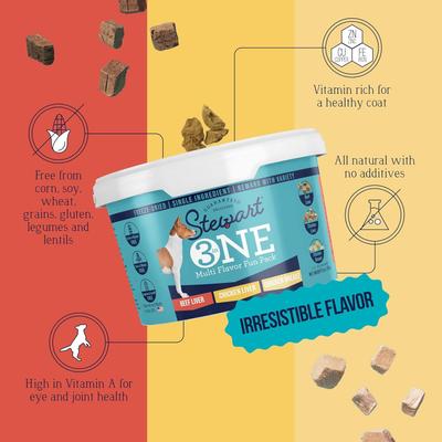 3 in 1 Multi Flavor Fun Pack Beef Liver, Chicken Liver & Chicken Breast Freeze-Dried Dog Treats, 9-oz tub