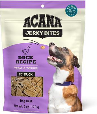 Jerky Bites - Premios para perros con sabor a pato, sin cereales y ricos en proteínas, bolsa de 177 g