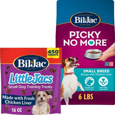 Paquete: Alimento seco para perros Bil-Jac Picky No More Small Breed Chicken Liver Recipe (bolsa de 2.7 kg) + Premios de entrenamiento para perros Bil-Jac Little-Jacs Small Dog Chicken Liver (bolsa de 473 g)