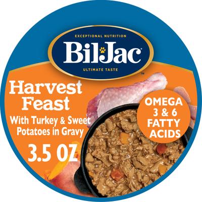 Comida húmeda para perros Harvest Feast con pavo y batatas en salsa, envase de 3.5 oz, caja de 12