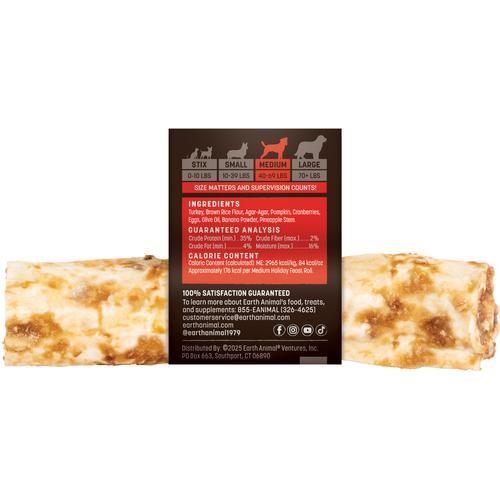 Rollitos masticables para perros con receta de pavo para fiestas de temporada No-Hide, 1 unidad, tamaño mediano