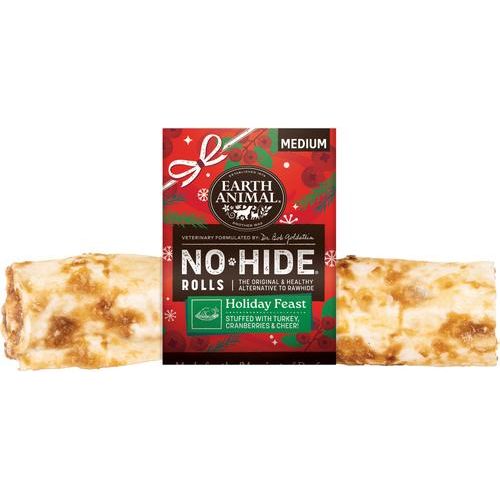 Rollitos masticables para perros con receta de pavo para fiestas de temporada No-Hide, 1 unidad, tamaño mediano
