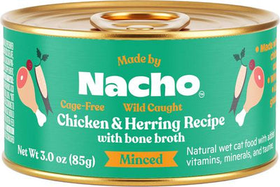Made by Nacho Wild-Caught Chicken & Herring Recipe with Bone Broth Minced Wet Cat Food, 3-oz can, case of 6