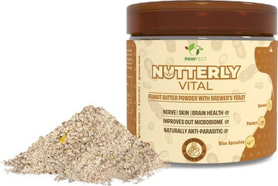 Mantequilla de cacahuete en polvo sin cereales totalmente natural con levadura de cerveza para perros Nutterly Vital, frasco de 8,81 oz