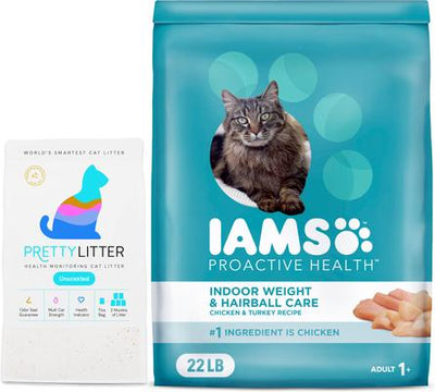 Bundle: Iams ProActive Health Indoor Weight & Hairball Care Dry Food, 22-lb bag + PrettyLitter Cat Litter