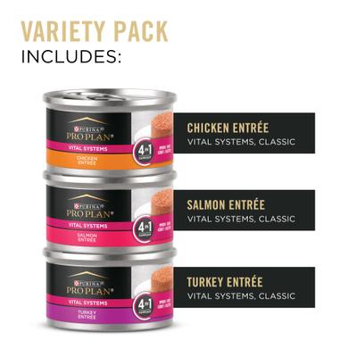 Vital Systems Chicken, Turkey & Salmon Entrée Variety Pack 4-in-1 Immune, Digestive, Kidney & Brain Wet Cat Food, 3-oz can, case of 24