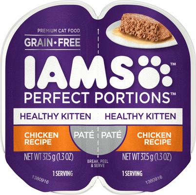 Bundle: Iams ProActive Health Kitten Dry Food + Perfect Portions Healthy Kitten Chicken Recipe Pate Grain-Free Cat Food Trays