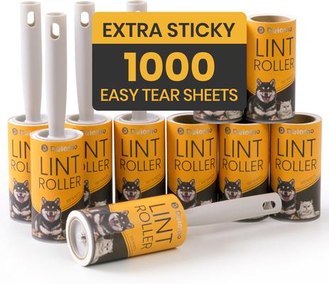 Pet Lint Roller for Clothes, Yellow, 1000 sheets (5 Rollers + 5 Refills)