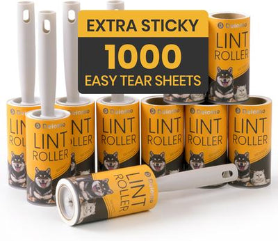 Pet Lint Roller for Clothes, Yellow, 1000 sheets (5 Rollers + 5 Refills)