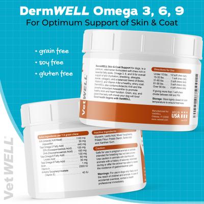 DermWell Omega 3 6 9 Soft Chew Supplement for Dogs, 60 count