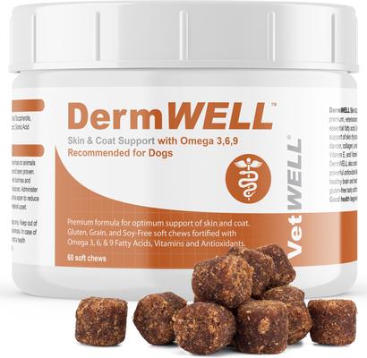 DermWell Omega 3 6 9 Soft Chew Supplement for Dogs, 60 count