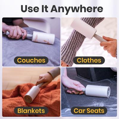 Pet Lint Roller for Clothes, Yellow, 1000 sheets (5 Rollers + 5 Refills)