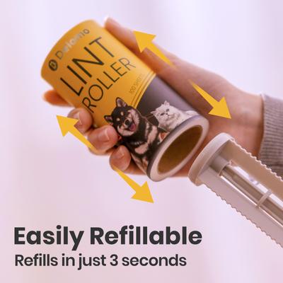 Pet Lint Roller for Clothes, Yellow, 1000 sheets (5 Rollers + 5 Refills)