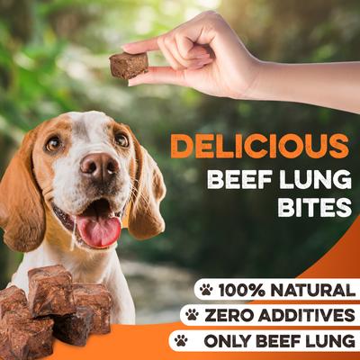 Single-Ingredient High Protein Beef Lung Bites Dehydrated Dog Treats, 8-oz bag