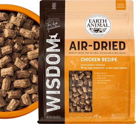 Bundle: Earth Animal Wisdom Air-Dried Chicken Recipe Premium Natural Dog Food, 2-lb bag + No-Hide Small Rolls Long Lasting Natural Rawhide Alternative Chicken Recipe Chew Dog Treats, 2 count