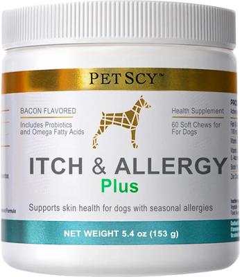 Allergy Itch Relief Plus Bacon Flavored Soft & Chew Supplement for Dogs, 5.4-oz jar, 60 count