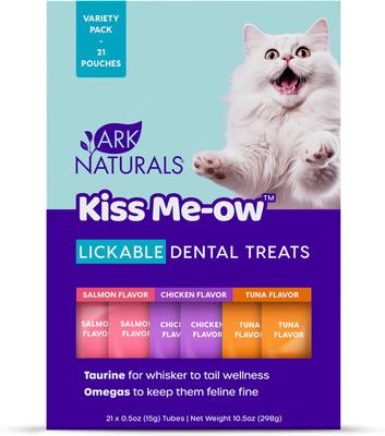 Kiss Me-Ow Variety Pack Tuna, Salmon & Chicken Lickable Dental Cat Treats, 0.5-oz tube, case of 21