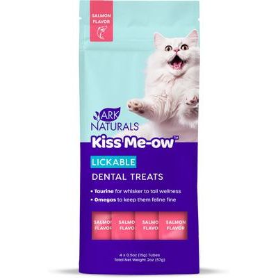Golosinas dentales para gatos Kiss Me-Ow Salmon Lickable, tubo de 0.5 oz, caja de 4