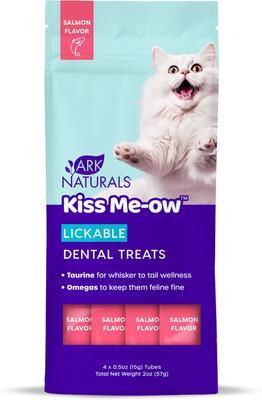Golosinas dentales para gatos Kiss Me-Ow Salmon Lickable, tubo de 0.5 oz, caja de 4