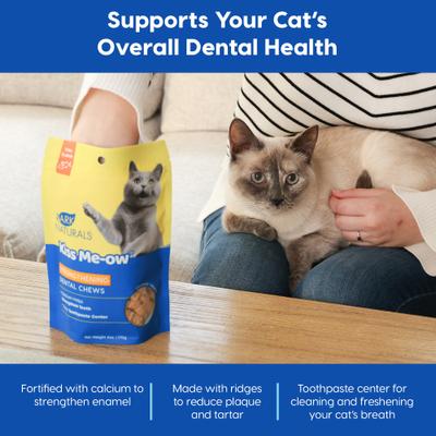 Kiss Me-Ow - Masticables dentales fortalecedores de atún para gatos, crujientes premios, bolsa de 85 g