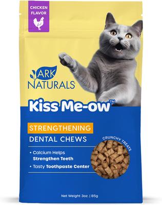Kiss Me-Ow - Masticables dentales fortalecedores de pollo para gatos, crujientes premios, bolsa de 85 g