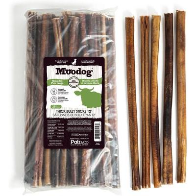 Palitos de Bully Sticks de carne de res gruesa de 12 pulgadas para perros de Moodog, 25 unidades