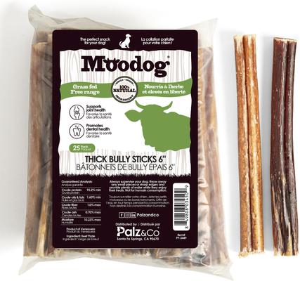 Moodog 6-inch Beef Thick Bully Sticks Dog Treats, 25 count