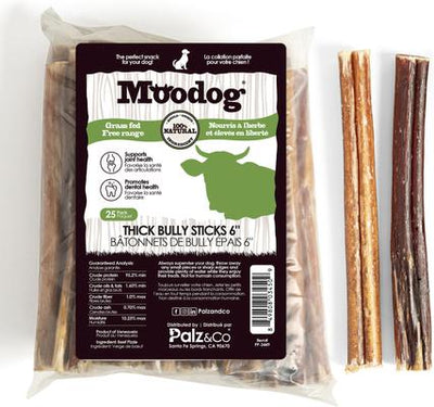 Moodog 6-inch Beef Thick Bully Sticks Dog Treats, 25 count