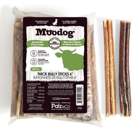 Palitos de Bully Sticks de carne de res gruesa de 6 pulgadas para perros de Moodog, 25 unidades