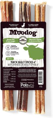 Moodog 6-inch Beef Thick Bully Sticks Dog Treats, 25 count