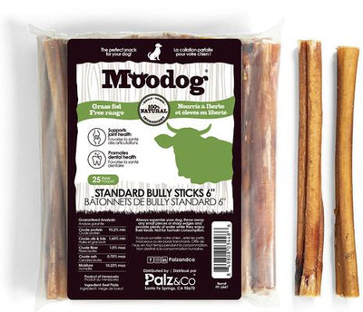 Moodog 6-inch Beef Standard Bully Sticks Dog Treats, 25 count