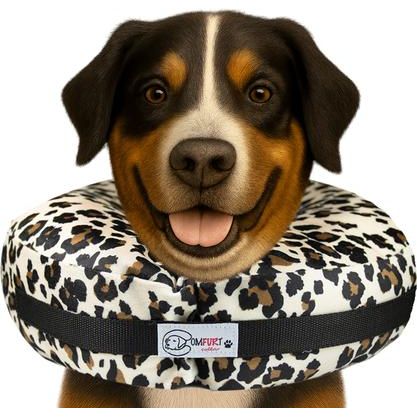 Collar de recuperación para perros y gatos, relleno (no inflable), color guepardo, tamaño mediano