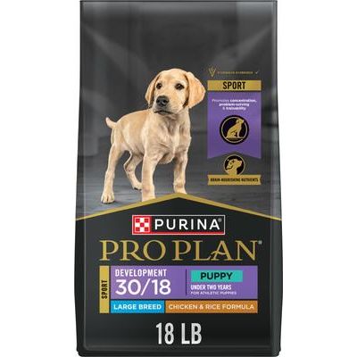 Alimento para cachorros Sport Development de razas grandes con alto contenido proteico 30/18, fórmula de pollo y arroz, bolsa de 8,1 kg