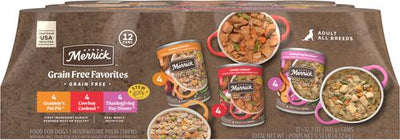 Paquete variado de alimentos húmedos para perros adultos sin cereales, de pavo, pollo y res, lata de 12.7 oz, caja de 12