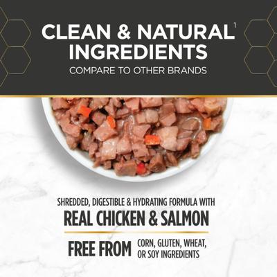 Prowess Skin & Coat Chicken & Salmon Shreds in Broth Adult Wet Cat Food, 2.8-oz can, case of 4