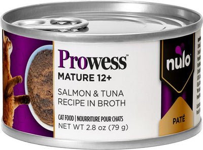 Prowess Mature 12+ Salmon & Tuna Pate in Broth Senior Wet Cat Food, 2.8-oz can, case of 4
